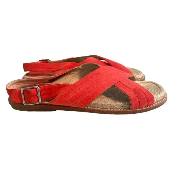 Paul Andrew Red Suede Espadrille Slingback Flat Sandals US 9 EUR 39 Beach Resort - Picture 6 of 12